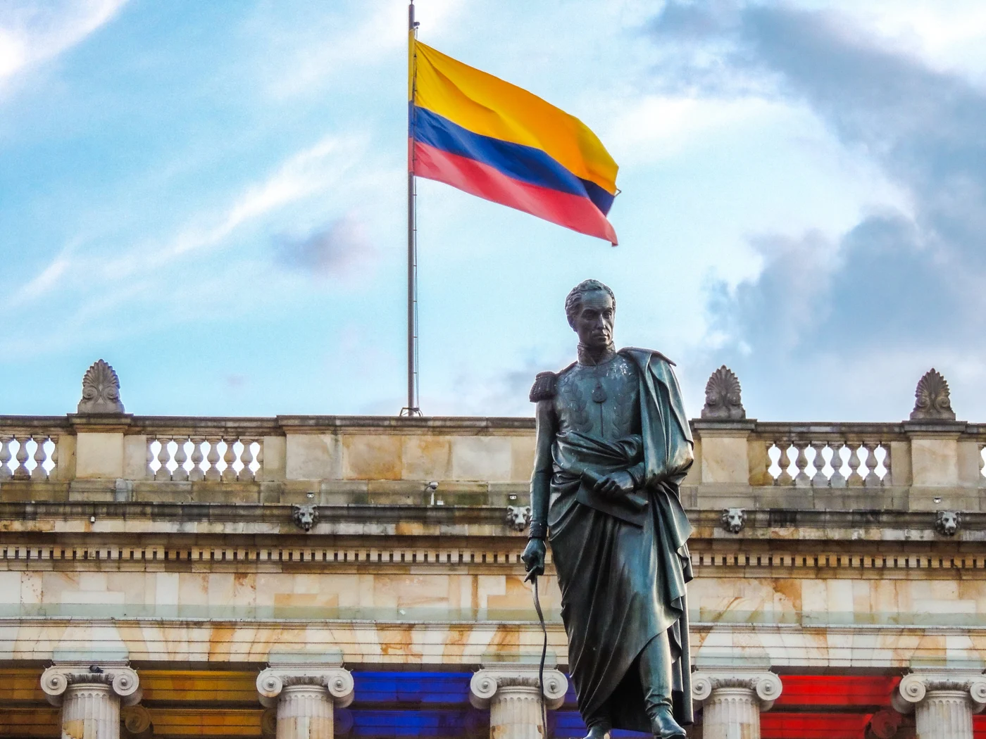 The Colombian flag in Plaza de Bolívar, Bogotá